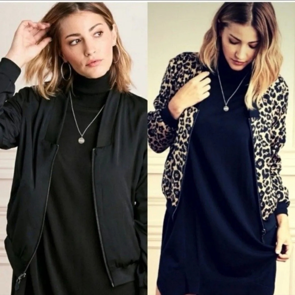 NWT Reversible Jacket Stella & Dot Bomber Leopard Black Zip Small Coat